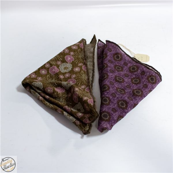 (2) POCKET SQUARES WOOL/COTTON MATERIALS