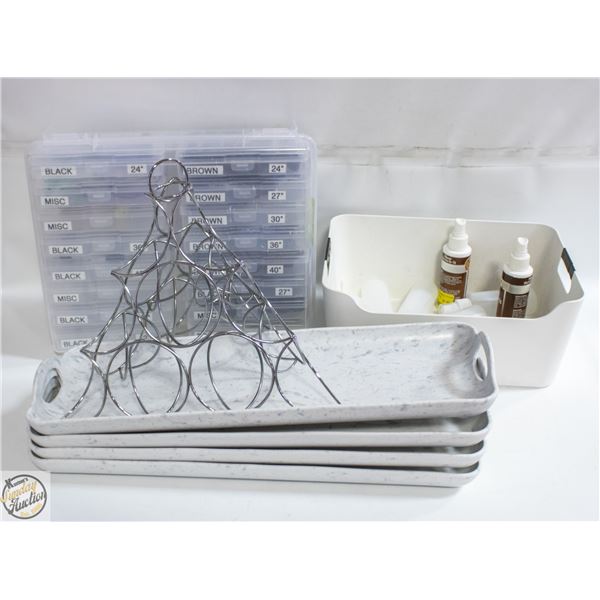 4 HANDLED TRAYS + NEW SHOE LACES IN
