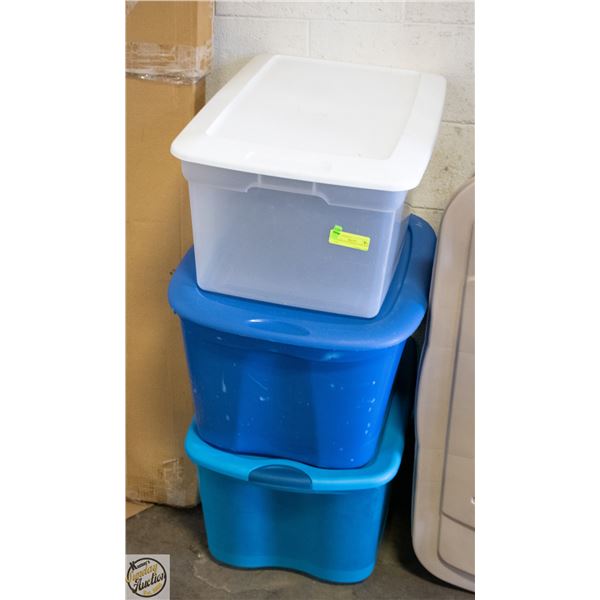 3 STERILITE STORAGE TOTES WITH LIDS