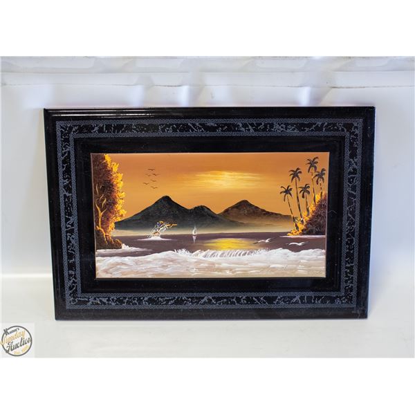 HAND PAINTED BLACK 13” X 9” TILE MEX. LANDSC.
