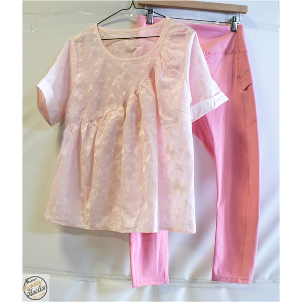 NEW L. PINK EMB. BABYDOLL TOP & L.