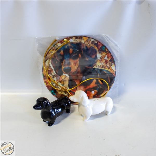 DACHSHUND SALT & PEPPER SHAKERS & SUNC.
