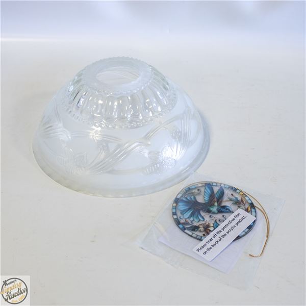 VTG. FROSTED CEILING LIGHT SHADE & HMMB SUN.