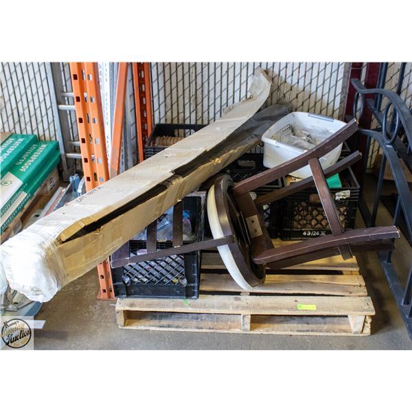 PALLET OF DOOR HINGES & WOOD ROSETTES