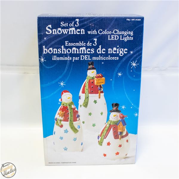 SET OF THREE COLOUR CHANGING SNOWMEN
