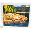 Image 1 : OIL PAINTING OF DEER AT STREAM