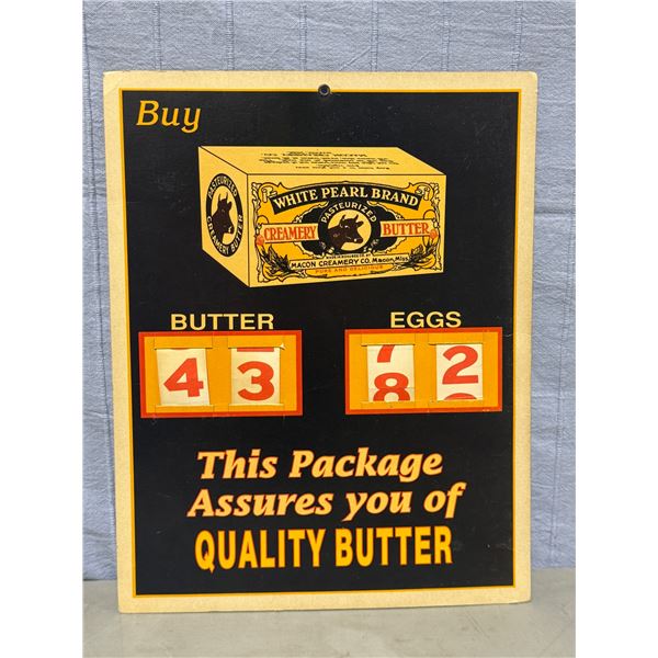 VTG White Pearl Brand Butter & Eggs Sale Price Advertising Sign