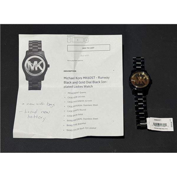 New w/ Tags Michael Kors Runway Black & Gold Dial Watch