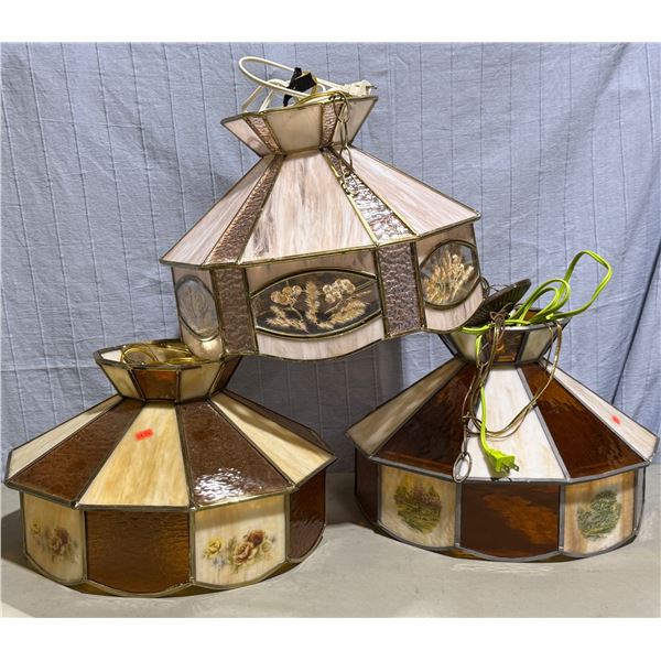 3 VTG Leaded Stained Glass Pendant Lights