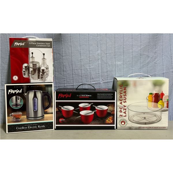 Kitchen Lot w/ Rice Bowls, Electric Kettle, Condiment Set, & More