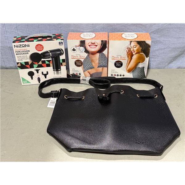 Percussion Massager, Handbag, & 2 Magic Bags