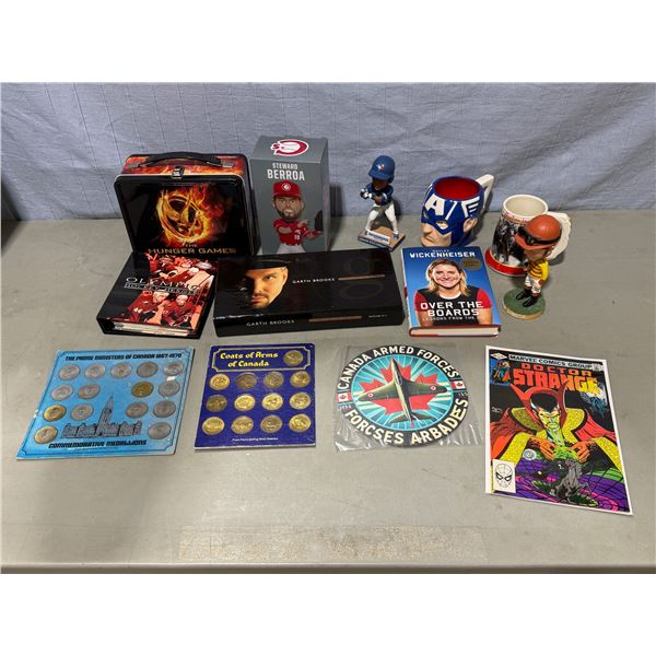 Lot of Assorted Collectibles w/ Hunger Games Lunchbox, Bobbleheads, Medallions, & More