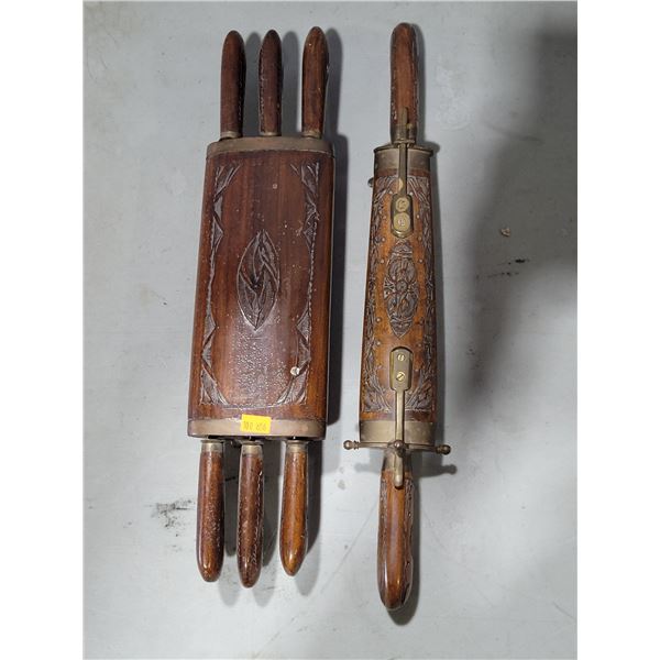 2 Sets of VTG Knives w/ Wooden Sheaths