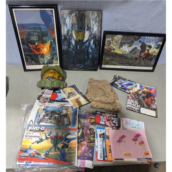 Halo Lot, Framed photos, Master Chief Mask, Assorted Manuals and instruction booklets