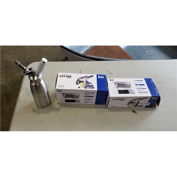 2 ICO FRENCH FRY CUTTERS AND WHIPPED CREAM DISPENSER