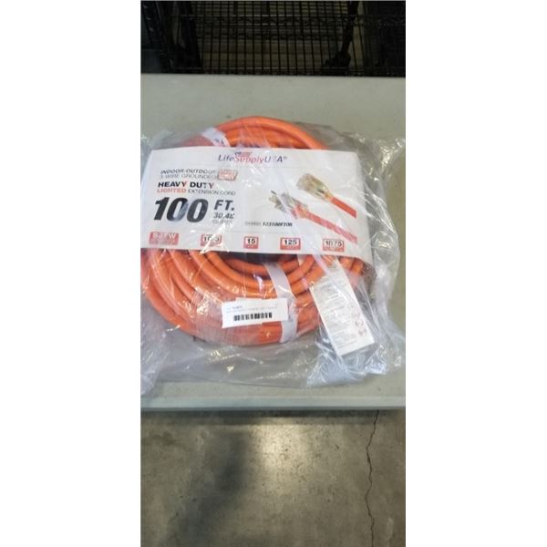 NEW LIFE SUPPLY ORANGE 100FT INDOOR OUTDOR HEAVY DUTY LIGHTED 3 WIRE GROUNDED EXTENSION CORD, 10 AWG