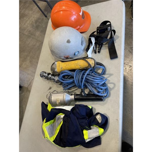 DEWALT CORDED ANGLE GRINDER, WORKLIGHT, 2 HARD HATS, SAFETY VEST
