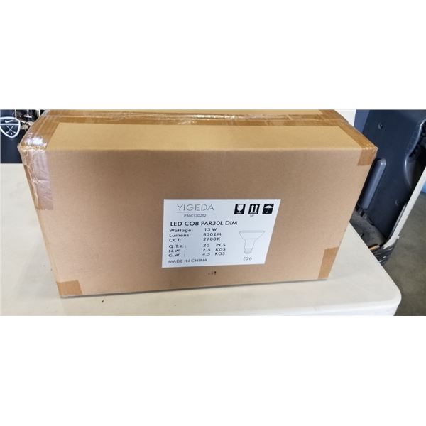 NEW CASE OF YIGEDA 13 WATT LED LIGHT BULBS, 20 PCS IN CASE