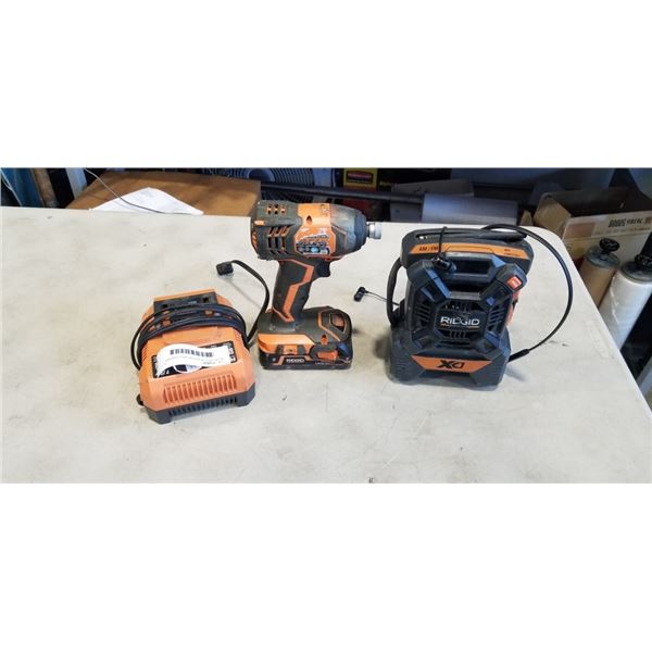 RYOBI DRILL  W/ BATTERY AND CHARGER AND AM/FM RADIO