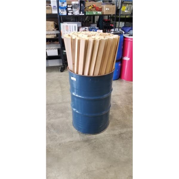 BARRELL FULL OF HEMLOCK WOOD PIECES, 48 INCH LENGTHS