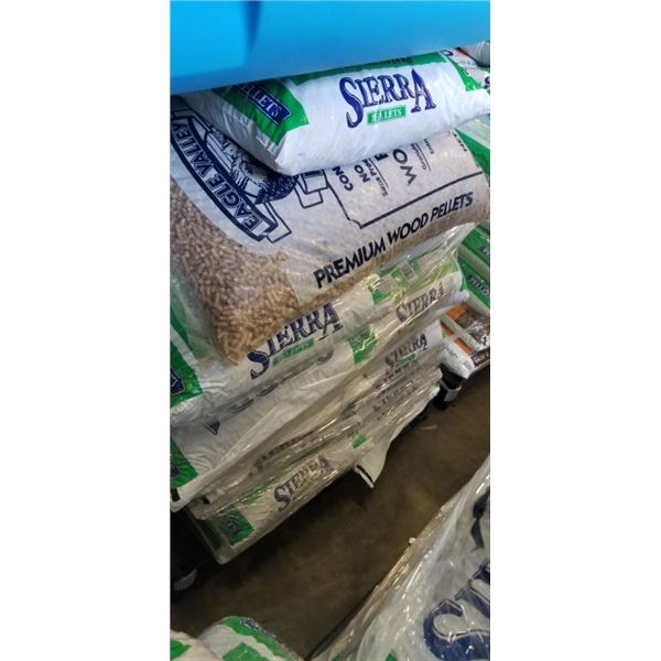 PALLET OF 33 NEW 40KG BAGS 100% NATURAL DOUGLAS FIR PELLETS AND PREMIUM PELLETS