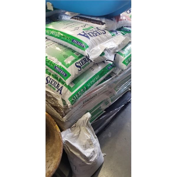 PALLET OF 33 NEW 40KG BAGS 100% NATURAL DOUGLAS FIR PELLETS , HARDWOOD PELLETS, AND  PREMIUM PELLETS