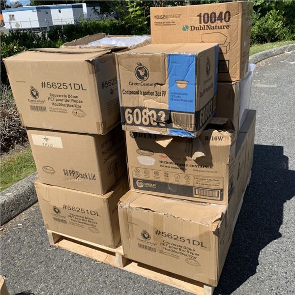 PALLET OF ASSORTED RESTAURANT CONTAINERS AND LIDS