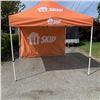 Image 4 : NEW 10FT X 10FT ULINE ALUMINUM FRAME POPUP CANOPY AND WALL WITH SKIP THE DISH BRANDING  AND CARRY BA