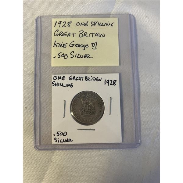 1928 GREAT BRITTAIN ONE SHILLING KING GEORGE VI .500 SILVER