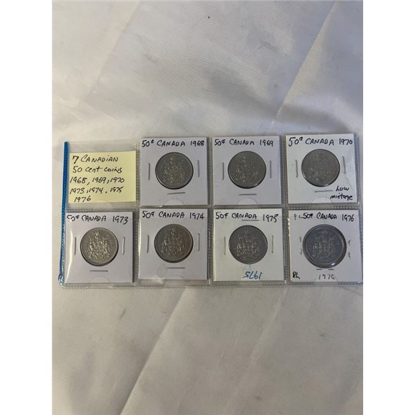 7 CANADIAN 50 CENT 1968, 1969, 1970, 1973, 1974, 1975, 1976