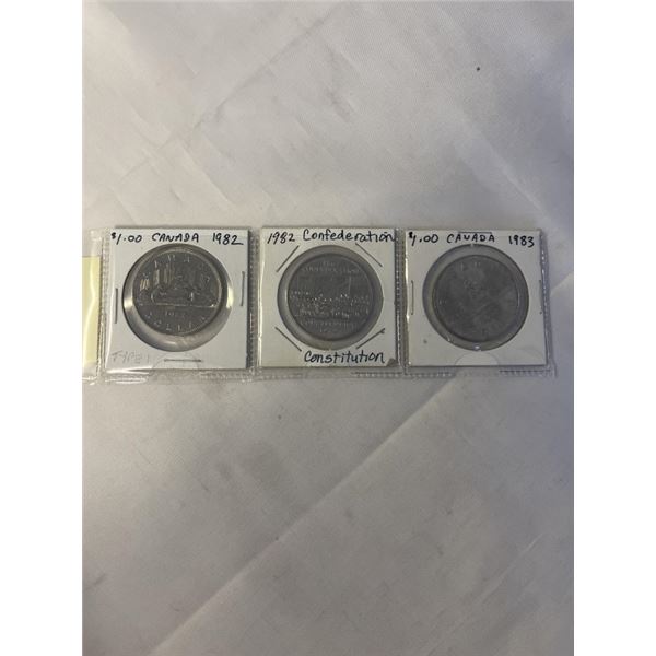 3 CANADIAN DOLLARS 1982, 1982 CONSTITUTION 1983