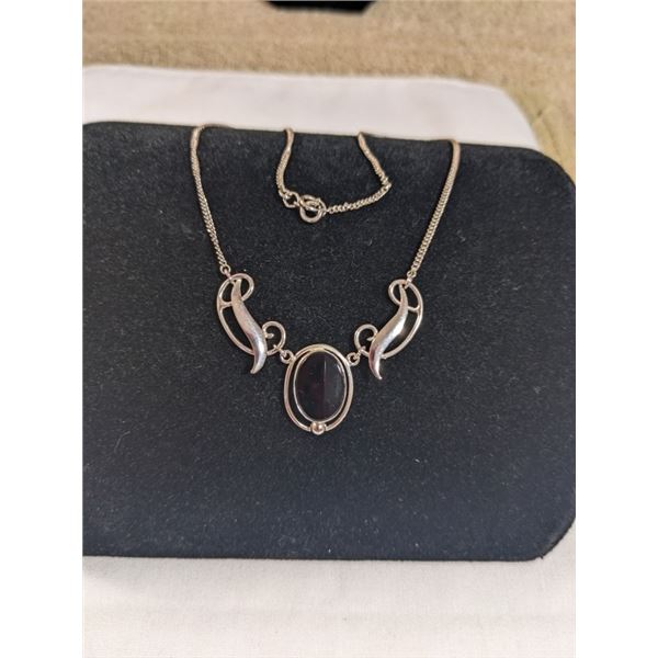 STERLING SILVER W/ BLACK ONYX STONE LAVALIERE NECKLACE MARKED 925