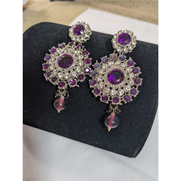 LARGE PAIR OF SILVER PLATED W/ STONES EARRINGS