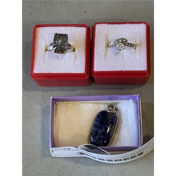 2 STERLING SILVER RINGS AND PENDANT - MARKED 925