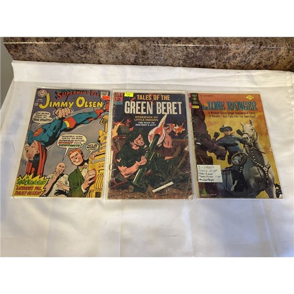 3 - 1960S COMICS, 2 12C GREEN BERET AND JIMMY OLSEN AND 1 20C LONE RANGER