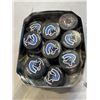 Image 1 : TIN OF 26 VANCOUVER CANUCKS BRANDED HOCKEY PUCKS
