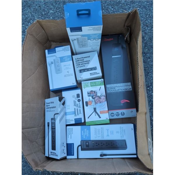 BOX OF BOXED ELECTRICAL AND ACCESSORIES RETAIL $200+