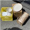 Image 1 : BOX OF NEW 13.25 PLATTERS AND 18 NEW BOWLS WITH CRATE OF DISHWARE