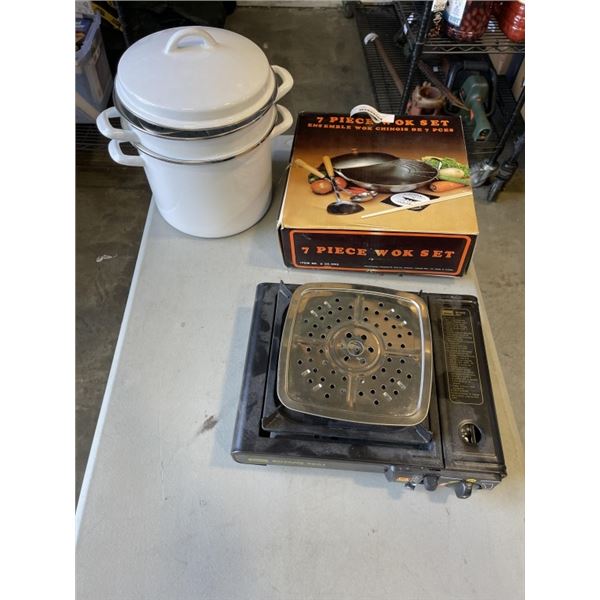 BUTANE BURNER, STOCK POTS AND NEW WOK SET