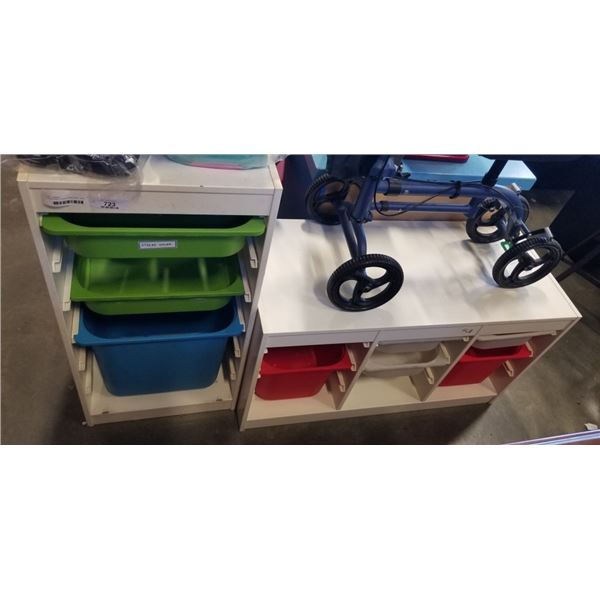 2 IKEA SHELFS WITH REMOVABLE BINS