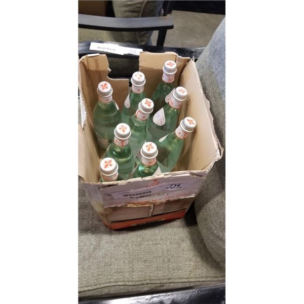 9  750ML GLASS BOTTLES OF SPARKLING WATER