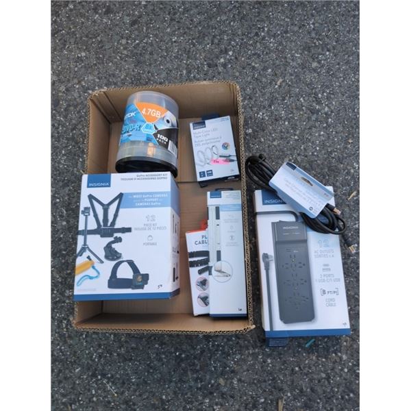 BOX OF BOXED ELECTRICAL AND ACCESSORIES RETAIL $200+