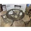 Image 3 : GLASS TOP ROUND PUB HEIGHT DINING TABLE AND 4 STOOLS