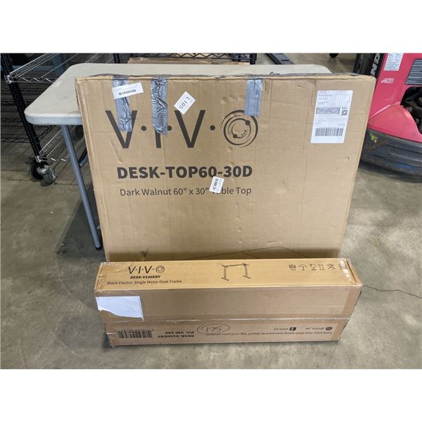 VIVO DARK WALNUT 60"X 30 " TABLE TOP AND VIVO BLACK ELECTRIC SINGLE MOTOR DESK FRAME