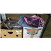 Image 1 : BOX OF BLANKETS INCLUDING MOVING PADS, AND BOX OF ASSORTED HOUSEHOLD GLASS ACCESSORIES