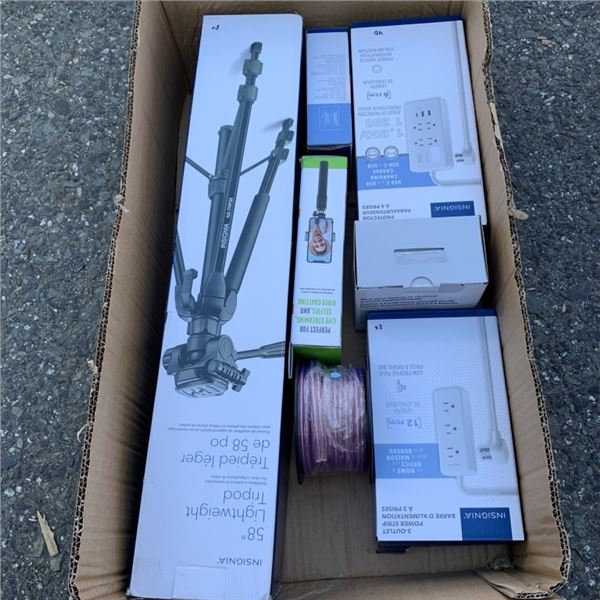 BOX OF BOXED ELECTRICAL AND ACCESSORIES RETAIL $200+