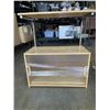 Image 2 : WOOD AND WICKER ROLLING SIDE TABLE AND GLASS DOOR SIDE TABLE