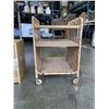 Image 3 : WOOD AND WICKER ROLLING SIDE TABLE AND GLASS DOOR SIDE TABLE