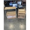 Image 4 : WOOD AND WICKER ROLLING SIDE TABLE AND GLASS DOOR SIDE TABLE