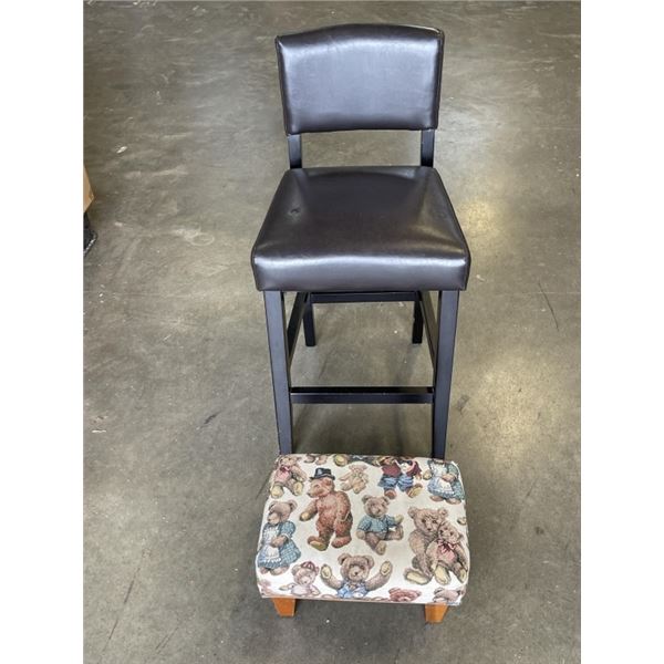 UPHOLSTERED FOOT STOOL AND LEATHER BARSTOOL